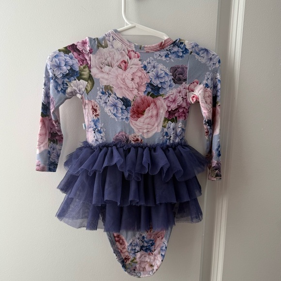 Posh Peanut Floral Long Sleeve Bodysuit w Purple Tulle Skirt in Annie print 3-6 - Picture 6 of 6